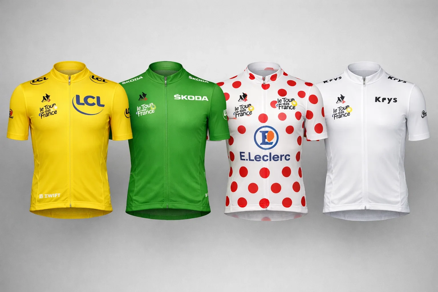 Les quatre maillots distinctifs du Tour de France expos&eacute;s