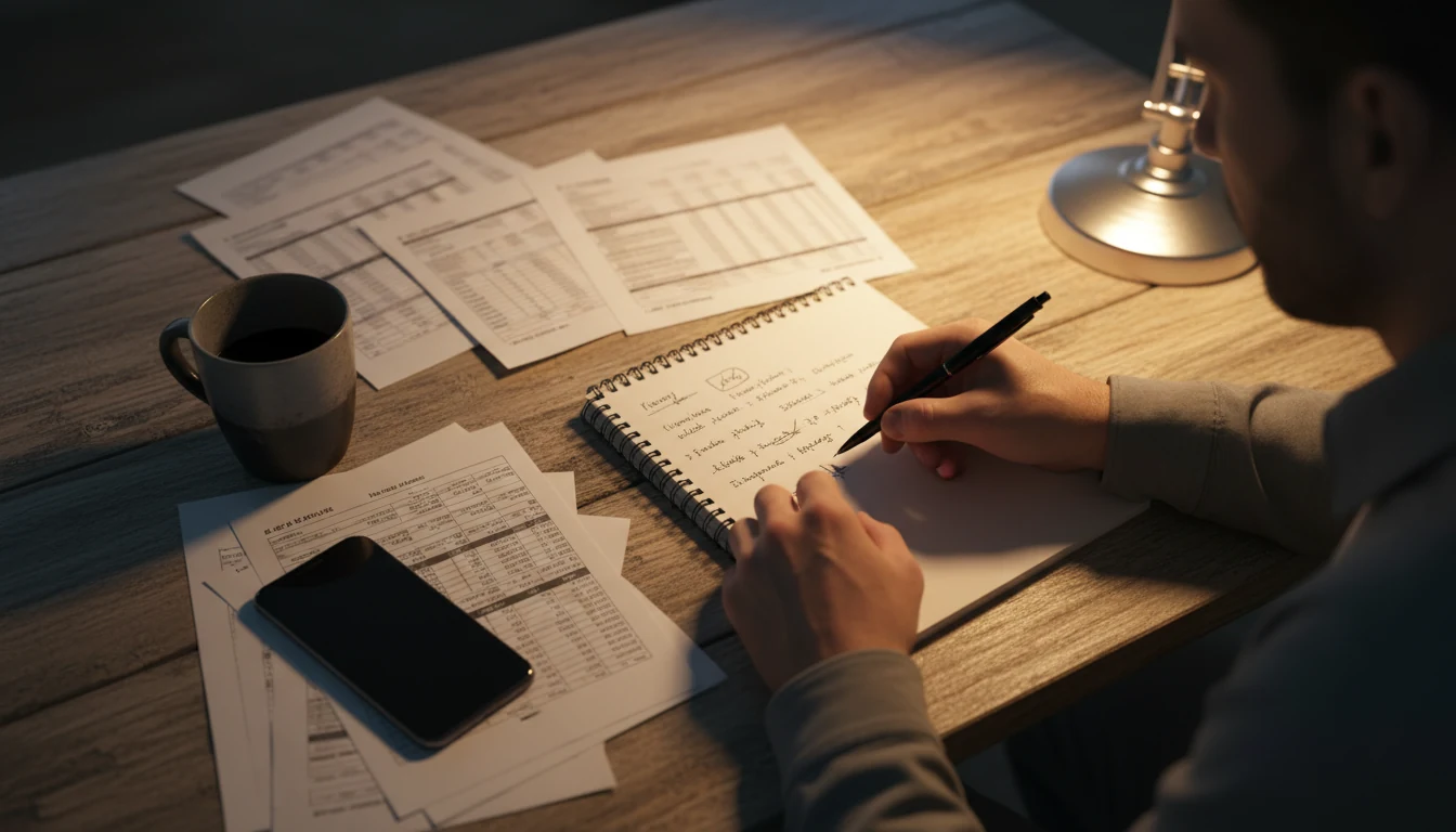 Homme planifiant ses paris avec un carnet et documents
