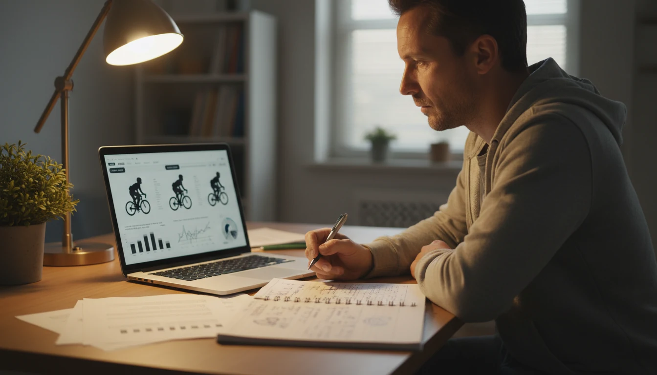 Personne &eacute;tudiant des statistiques cyclistes avec concentration