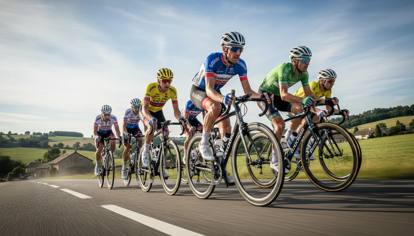 Cyclistes professionnels en compétition lors d'une course sur route