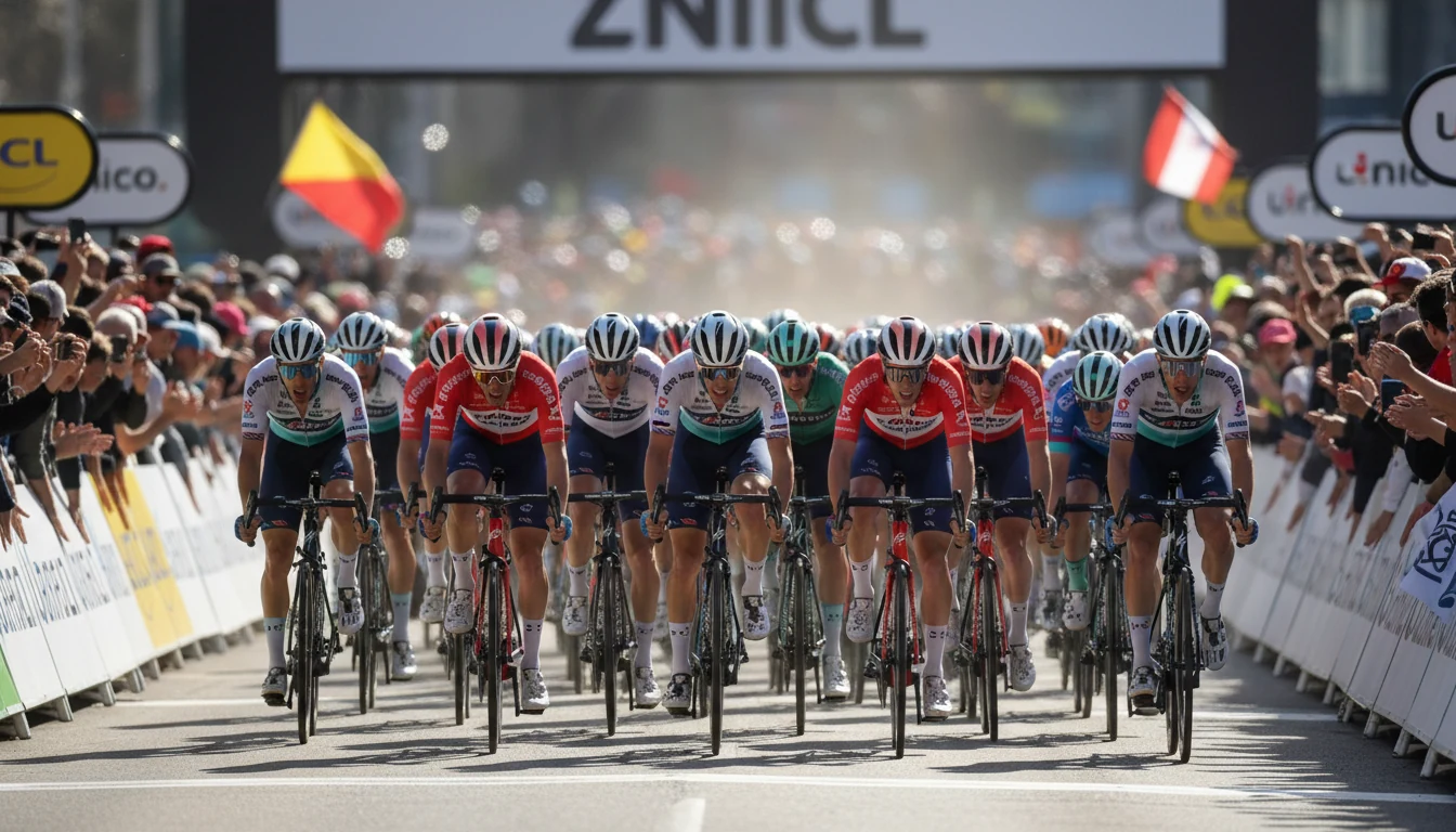 Sprint massif du peloton &agrave; l'arriv&eacute;e d'une &eacute;tape plate