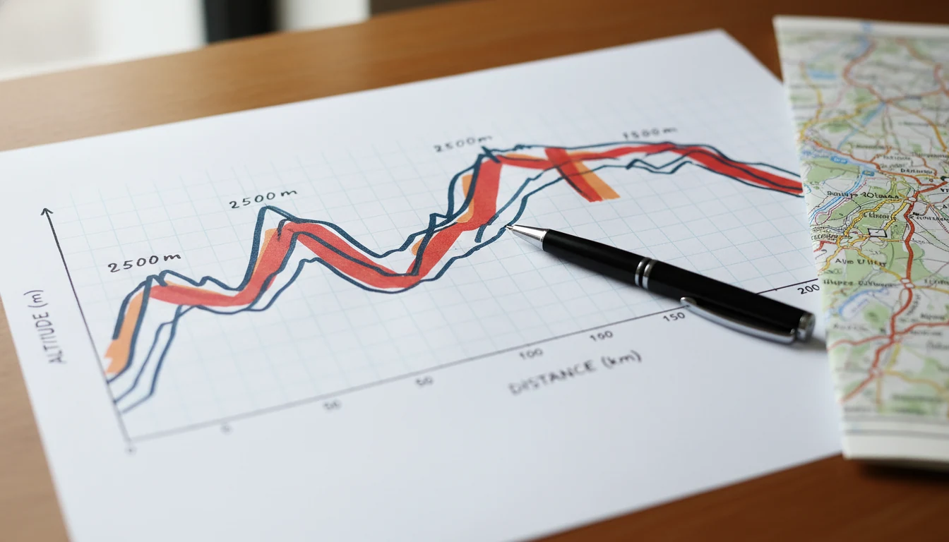 Profil altim&eacute;trique d'une &eacute;tape de montagne avec cols