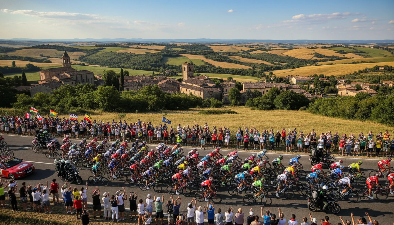 Peloton professionnel lors d'une grande course cycliste